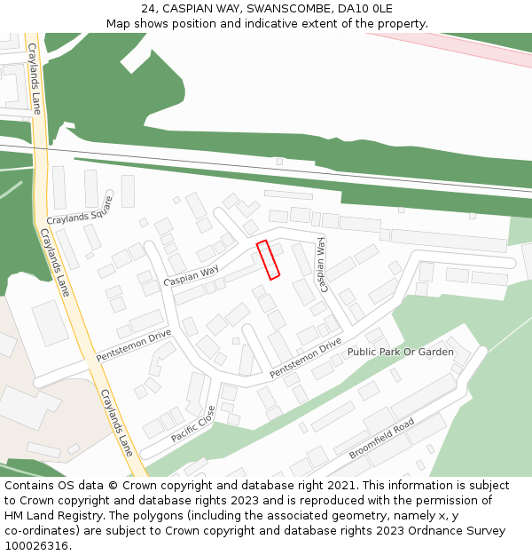 24, CASPIAN WAY, SWANSCOMBE, DA10 0LE: Location map and indicative extent of plot