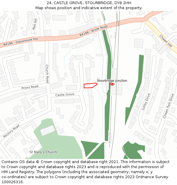 24, CASTLE GROVE, STOURBRIDGE, DY8 2HH: Location map and indicative extent of plot