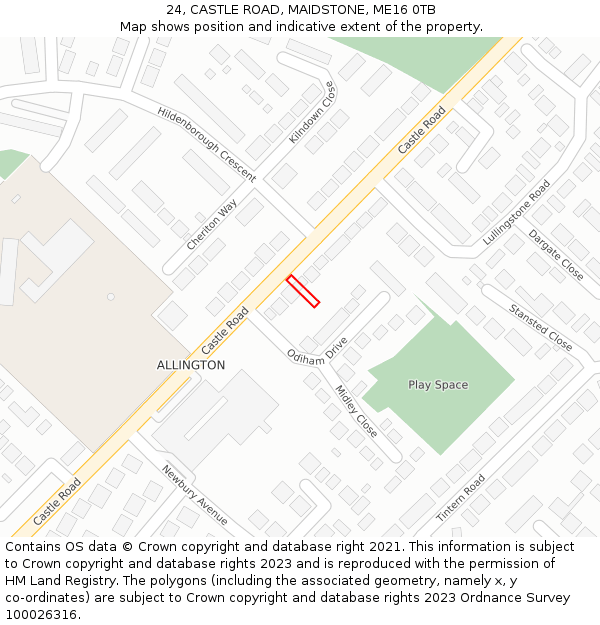 24, CASTLE ROAD, MAIDSTONE, ME16 0TB: Location map and indicative extent of plot