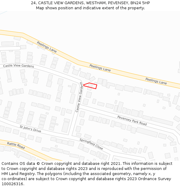 24, CASTLE VIEW GARDENS, WESTHAM, PEVENSEY, BN24 5HP: Location map and indicative extent of plot