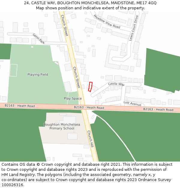 24, CASTLE WAY, BOUGHTON MONCHELSEA, MAIDSTONE, ME17 4GQ: Location map and indicative extent of plot