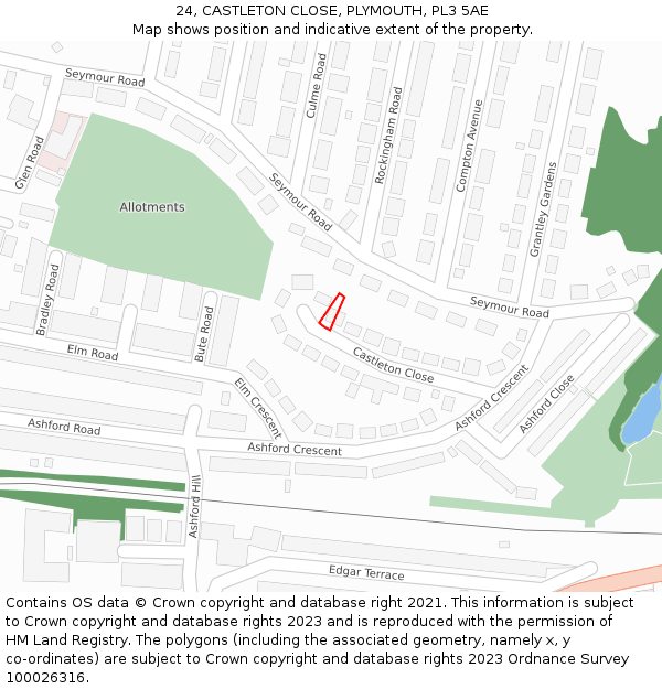 24, CASTLETON CLOSE, PLYMOUTH, PL3 5AE: Location map and indicative extent of plot