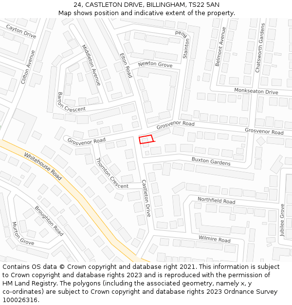 24, CASTLETON DRIVE, BILLINGHAM, TS22 5AN: Location map and indicative extent of plot