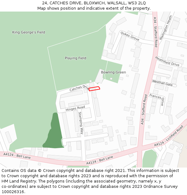 24, CATCHES DRIVE, BLOXWICH, WALSALL, WS3 2LQ: Location map and indicative extent of plot