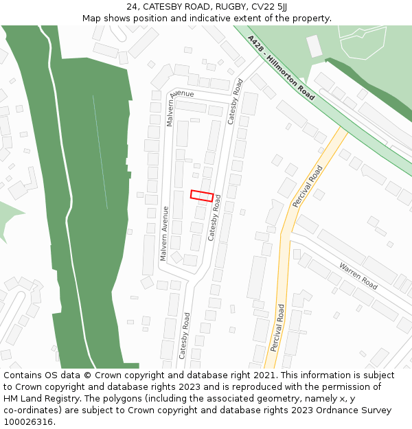 24, CATESBY ROAD, RUGBY, CV22 5JJ: Location map and indicative extent of plot