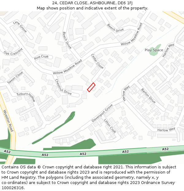 24, CEDAR CLOSE, ASHBOURNE, DE6 1FJ: Location map and indicative extent of plot
