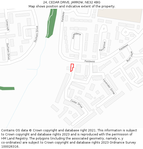 24, CEDAR DRIVE, JARROW, NE32 4BG: Location map and indicative extent of plot