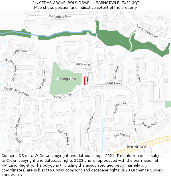 24, CEDAR GROVE, ROUNDSWELL, BARNSTAPLE, EX31 3QT: Location map and indicative extent of plot
