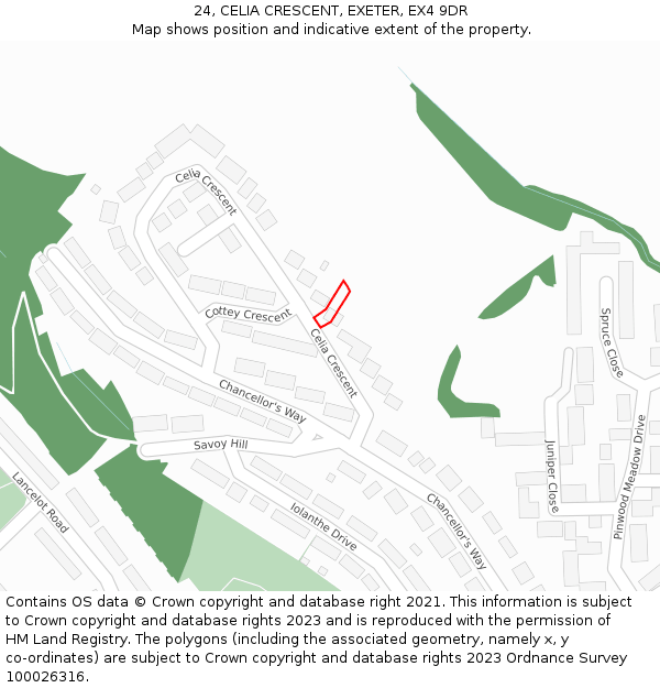 24, CELIA CRESCENT, EXETER, EX4 9DR: Location map and indicative extent of plot