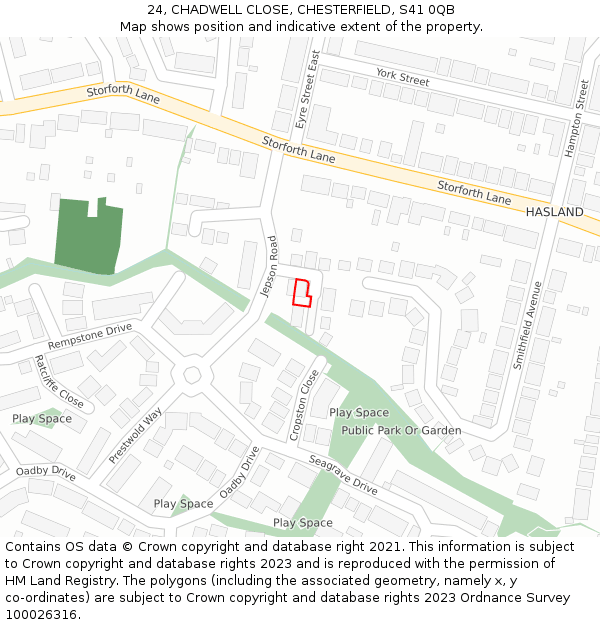 24, CHADWELL CLOSE, CHESTERFIELD, S41 0QB: Location map and indicative extent of plot