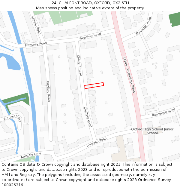 24, CHALFONT ROAD, OXFORD, OX2 6TH: Location map and indicative extent of plot