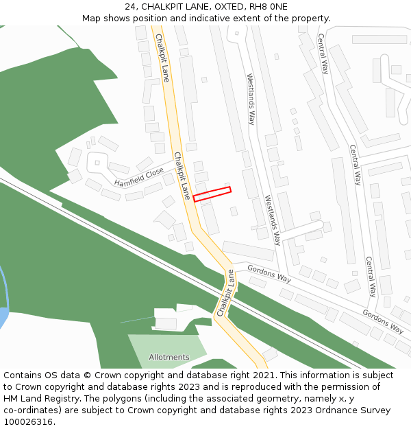 24, CHALKPIT LANE, OXTED, RH8 0NE: Location map and indicative extent of plot