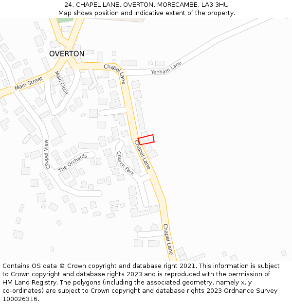 24, CHAPEL LANE, OVERTON, MORECAMBE, LA3 3HU: Location map and indicative extent of plot