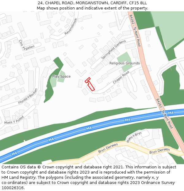 24, CHAPEL ROAD, MORGANSTOWN, CARDIFF, CF15 8LL: Location map and indicative extent of plot