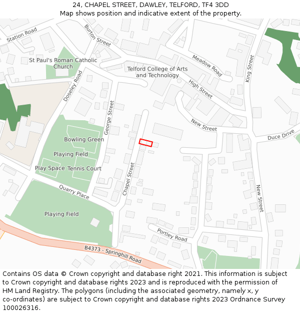 24, CHAPEL STREET, DAWLEY, TELFORD, TF4 3DD: Location map and indicative extent of plot