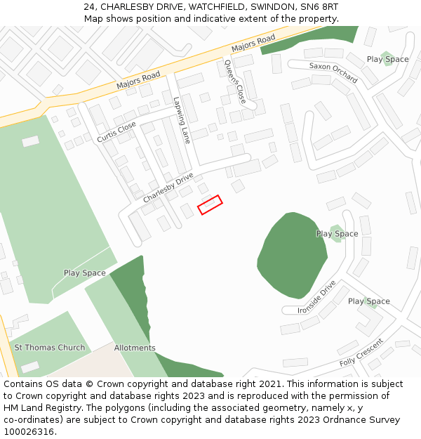24, CHARLESBY DRIVE, WATCHFIELD, SWINDON, SN6 8RT: Location map and indicative extent of plot