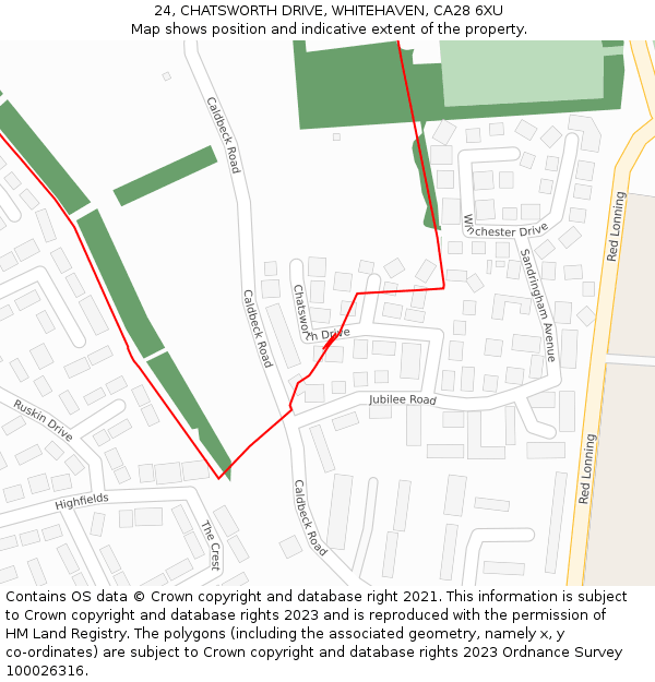 24, CHATSWORTH DRIVE, WHITEHAVEN, CA28 6XU: Location map and indicative extent of plot