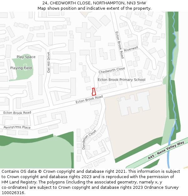 24, CHEDWORTH CLOSE, NORTHAMPTON, NN3 5HW: Location map and indicative extent of plot