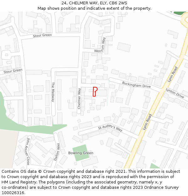24, CHELMER WAY, ELY, CB6 2WS: Location map and indicative extent of plot