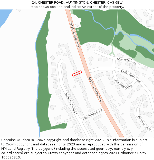 24, CHESTER ROAD, HUNTINGTON, CHESTER, CH3 6BW: Location map and indicative extent of plot