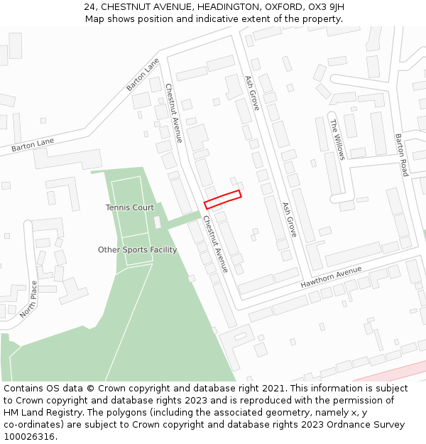 24, CHESTNUT AVENUE, HEADINGTON, OXFORD, OX3 9JH: Location map and indicative extent of plot