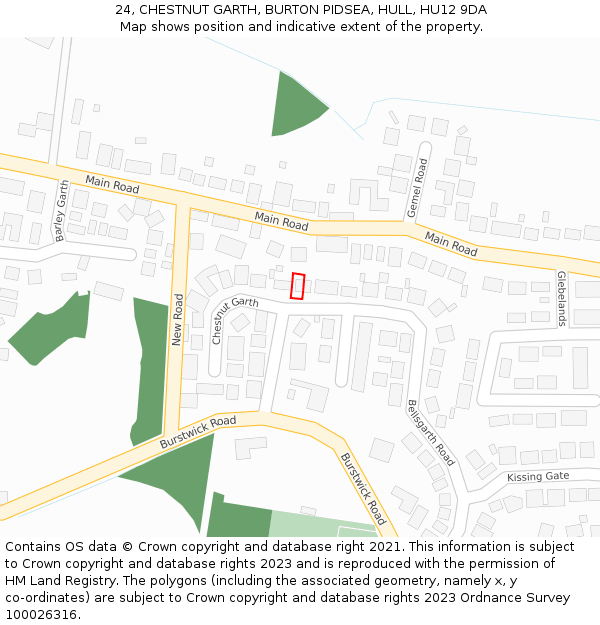 24, CHESTNUT GARTH, BURTON PIDSEA, HULL, HU12 9DA: Location map and indicative extent of plot