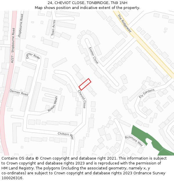 24, CHEVIOT CLOSE, TONBRIDGE, TN9 1NH: Location map and indicative extent of plot