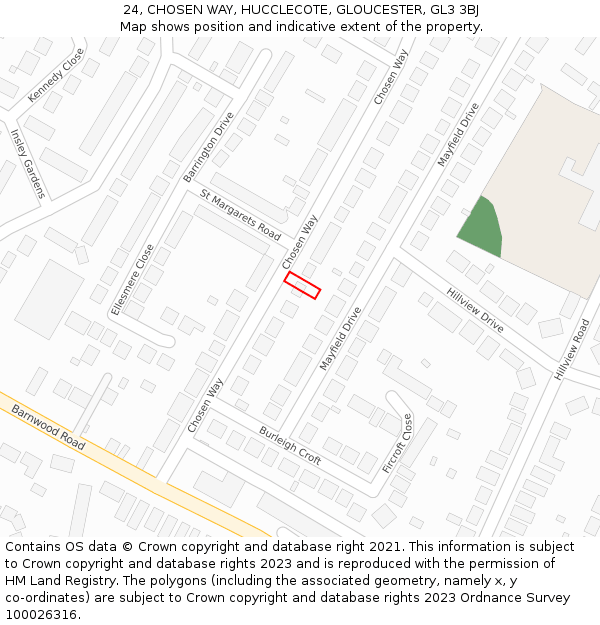 24, CHOSEN WAY, HUCCLECOTE, GLOUCESTER, GL3 3BJ: Location map and indicative extent of plot