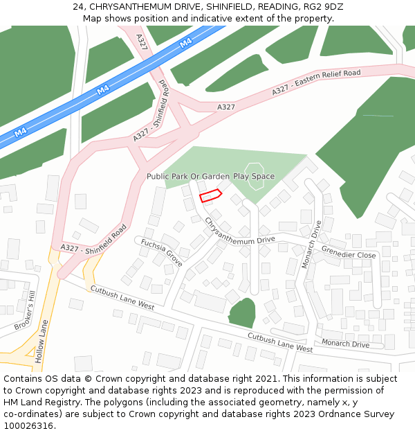 24, CHRYSANTHEMUM DRIVE, SHINFIELD, READING, RG2 9DZ: Location map and indicative extent of plot