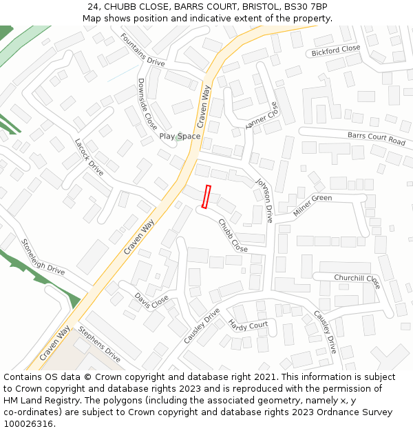 24, CHUBB CLOSE, BARRS COURT, BRISTOL, BS30 7BP: Location map and indicative extent of plot