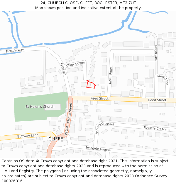 24, CHURCH CLOSE, CLIFFE, ROCHESTER, ME3 7UT: Location map and indicative extent of plot