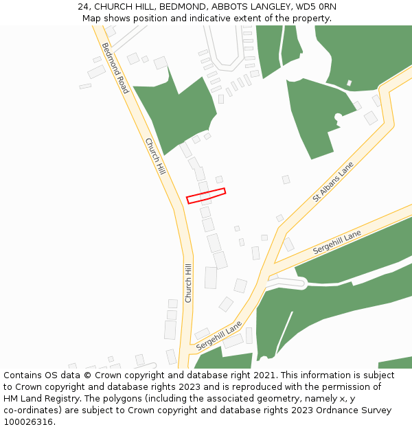 24, CHURCH HILL, BEDMOND, ABBOTS LANGLEY, WD5 0RN: Location map and indicative extent of plot