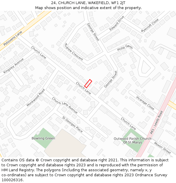 24, CHURCH LANE, WAKEFIELD, WF1 2JT: Location map and indicative extent of plot