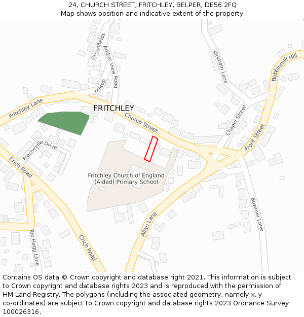 24, CHURCH STREET, FRITCHLEY, BELPER, DE56 2FQ: Location map and indicative extent of plot