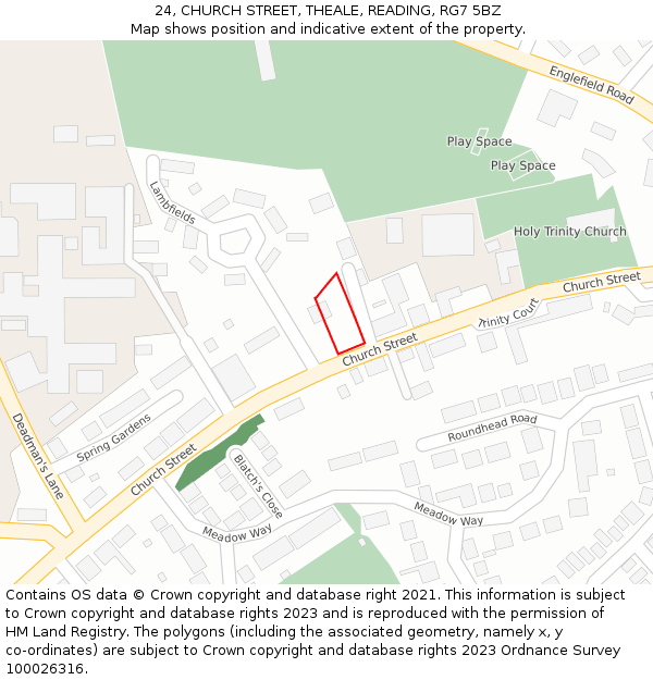 24, CHURCH STREET, THEALE, READING, RG7 5BZ: Location map and indicative extent of plot