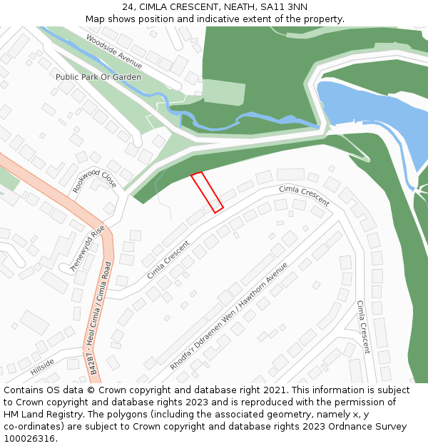 24, CIMLA CRESCENT, NEATH, SA11 3NN: Location map and indicative extent of plot