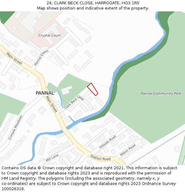 24, CLARK BECK CLOSE, HARROGATE, HG3 1RS: Location map and indicative extent of plot