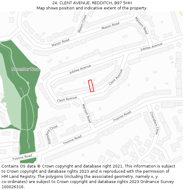 24, CLENT AVENUE, REDDITCH, B97 5HH: Location map and indicative extent of plot