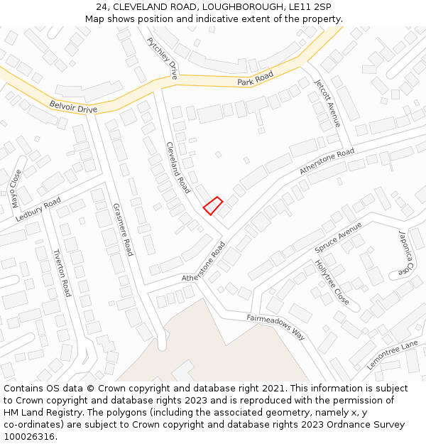 24, CLEVELAND ROAD, LOUGHBOROUGH, LE11 2SP: Location map and indicative extent of plot