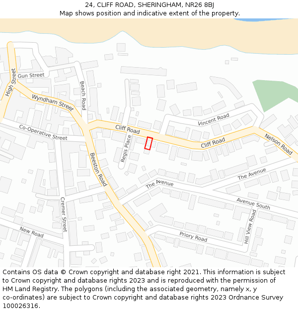 24, CLIFF ROAD, SHERINGHAM, NR26 8BJ: Location map and indicative extent of plot