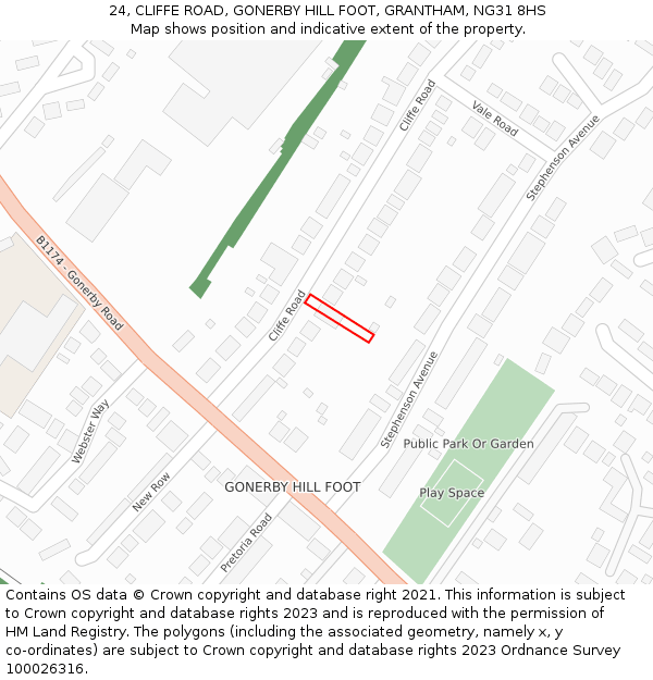 24, CLIFFE ROAD, GONERBY HILL FOOT, GRANTHAM, NG31 8HS: Location map and indicative extent of plot