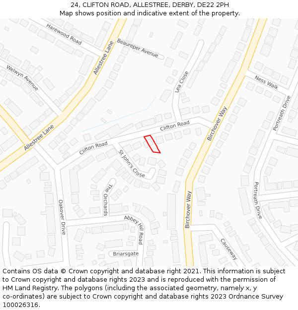 24, CLIFTON ROAD, ALLESTREE, DERBY, DE22 2PH: Location map and indicative extent of plot