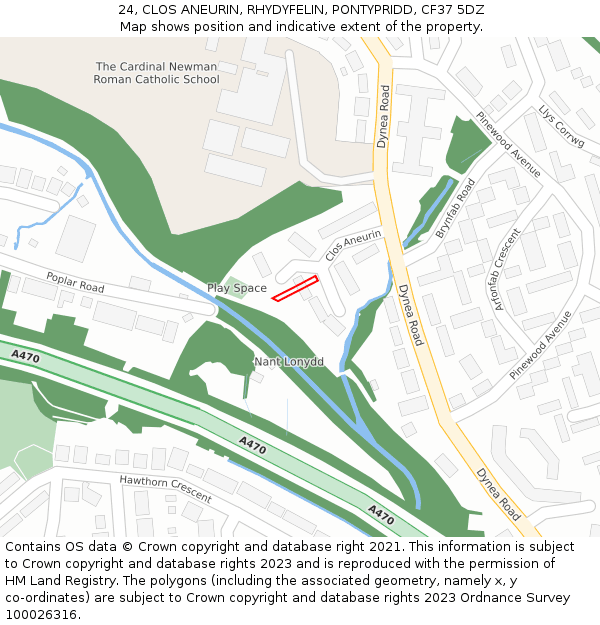 24, CLOS ANEURIN, RHYDYFELIN, PONTYPRIDD, CF37 5DZ: Location map and indicative extent of plot