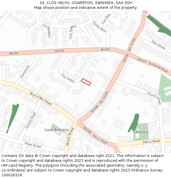 24, CLOS HELYG, GOWERTON, SWANSEA, SA4 3GH: Location map and indicative extent of plot