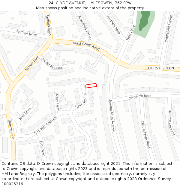 24, CLYDE AVENUE, HALESOWEN, B62 9PW: Location map and indicative extent of plot