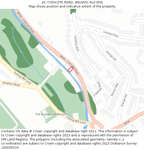 24, CODICOTE ROAD, WELWYN, AL6 9NQ: Location map and indicative extent of plot