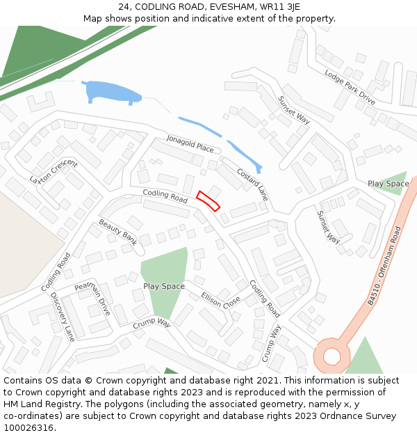 24, CODLING ROAD, EVESHAM, WR11 3JE: Location map and indicative extent of plot