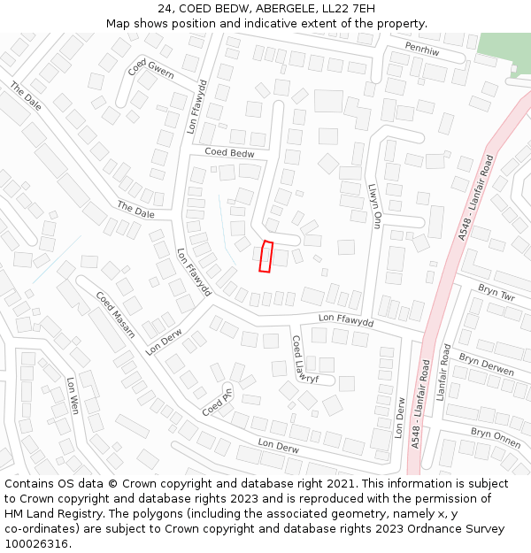 24, COED BEDW, ABERGELE, LL22 7EH: Location map and indicative extent of plot