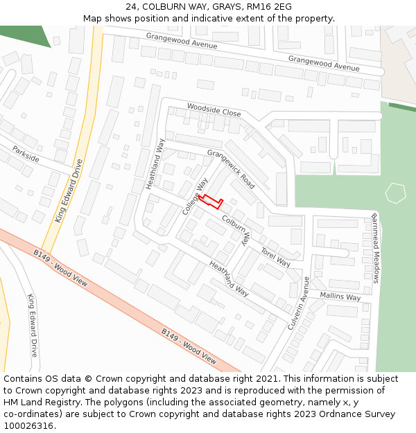 24, COLBURN WAY, GRAYS, RM16 2EG: Location map and indicative extent of plot