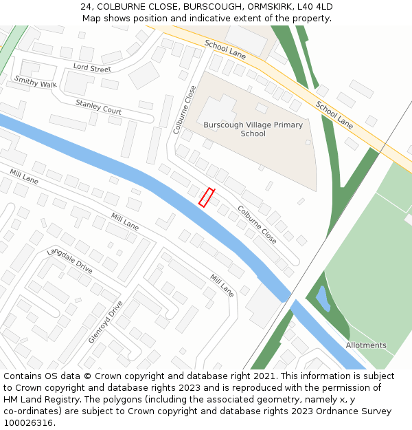 24, COLBURNE CLOSE, BURSCOUGH, ORMSKIRK, L40 4LD: Location map and indicative extent of plot